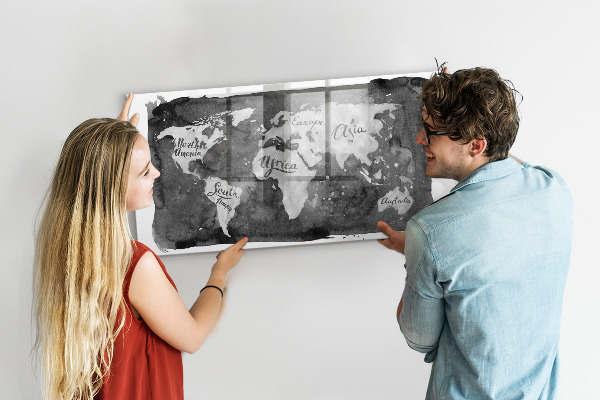 Memobord van glas met print inclusief neodymium magneten Wereldkaart met fotolocaties