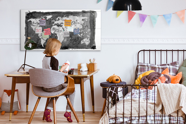 Memobord van glas met print inclusief neodymium magneten Wereldkaart met fotolocaties