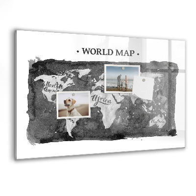 Memobord van glas met print inclusief neodymium magneten Wereldkaart met fotolocaties