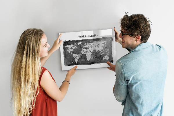 Memobord van glas met print inclusief neodymium magneten Wereldkaart met fotolocaties