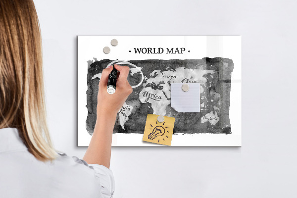 Memobord van glas met print inclusief neodymium magneten Wereldkaart met fotolocaties