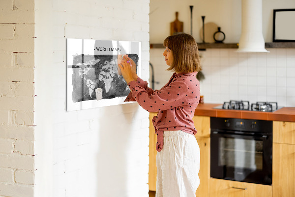 Memobord van glas met print inclusief neodymium magneten Wereldkaart met fotolocaties