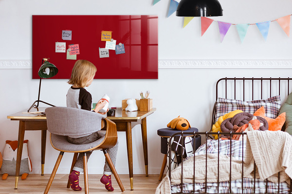 Decoratief glazen wandbord beschrijfbaar en magnetisch Rood bord voor notities en foto's