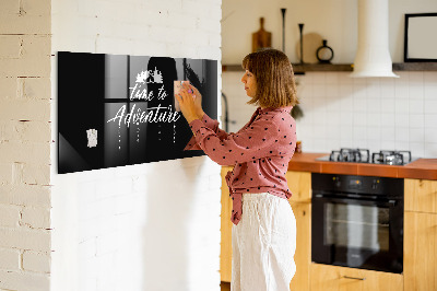Memobord van glas met print inclusief neodymium magneten Tijd voor avonturen en herinneringen.