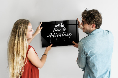 Memobord van glas met print inclusief neodymium magneten Tijd voor avonturen en herinneringen.