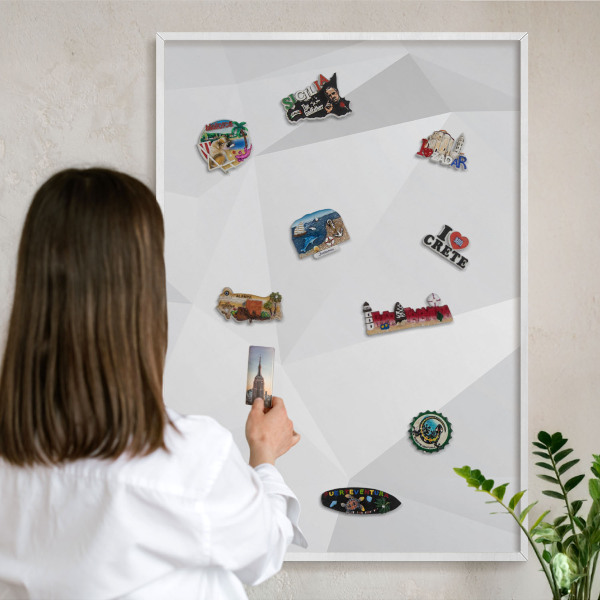 Magnetisch bord voor de muur met witte lijst Witte geometrie