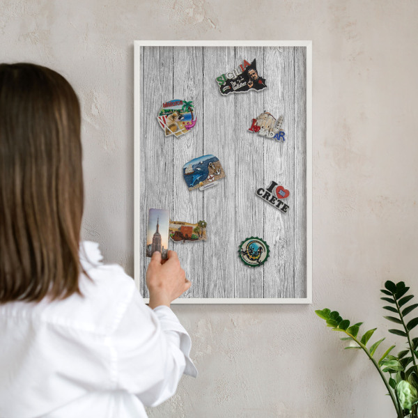 Magnetisch bord voor de muur met witte lijst Houtstructuur