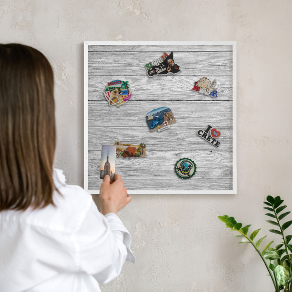 Magnetisch bord voor de muur met witte lijst Houtstructuur