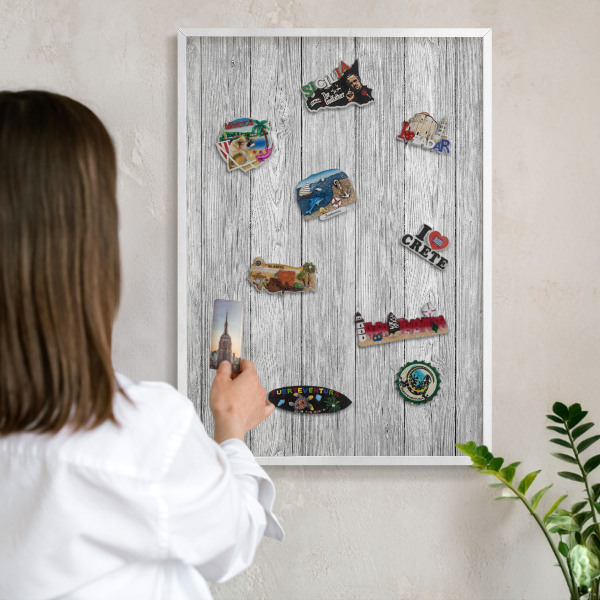 Magnetisch bord voor de muur met witte lijst Houtstructuur