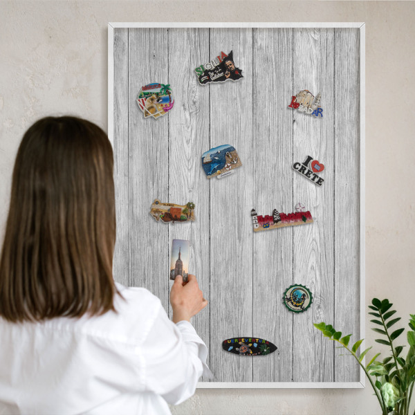 Magnetisch bord voor de muur met witte lijst Houtstructuur