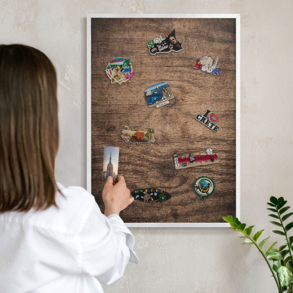 Magnetisch bord voor de muur met witte lijst Houtstructuur
