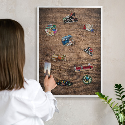 Magnetisch bord voor de muur met witte lijst Houtstructuur