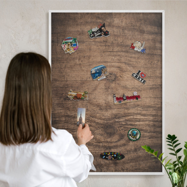 Magnetisch bord voor de muur met witte lijst Houtstructuur