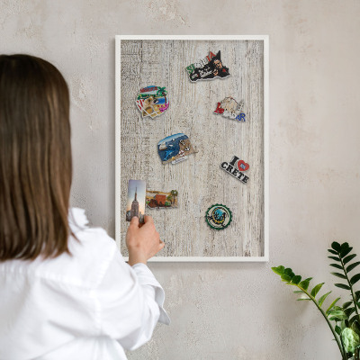 Magnetisch bord voor de muur met witte lijst Houtstructuur