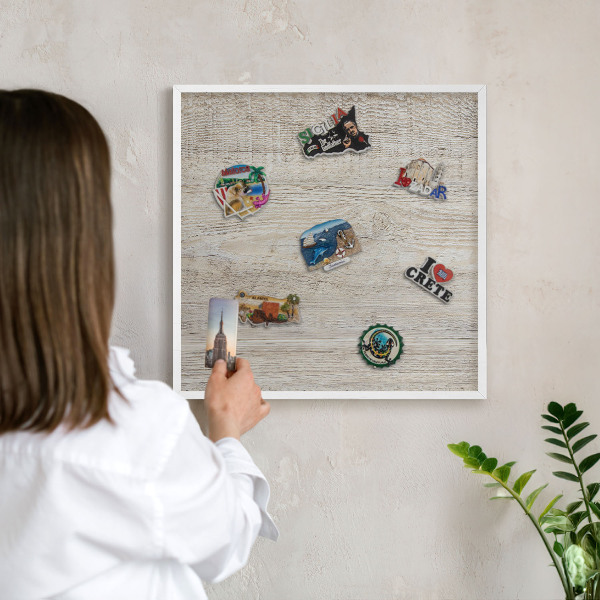 Magnetisch bord voor de muur met witte lijst Houtstructuur