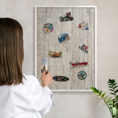 Magnetisch bord voor de muur met witte lijst Houtstructuur