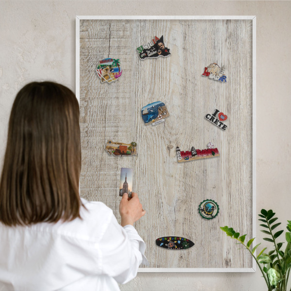 Magnetisch bord voor de muur met witte lijst Houtstructuur