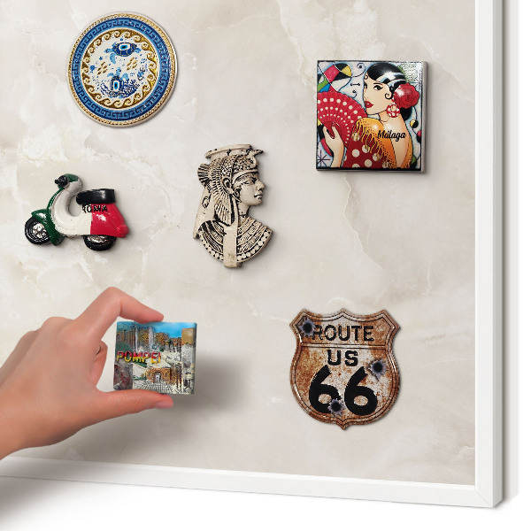 Magnetisch bord van metaal in een witte lijst Beige marmer