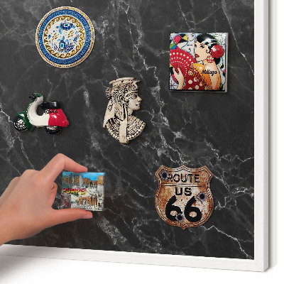 Magnetisch bord voor de muur met witte lijst Zwart marmer