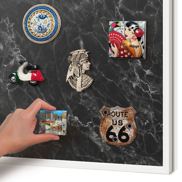 Magnetisch bord voor de muur met witte lijst Zwart marmer