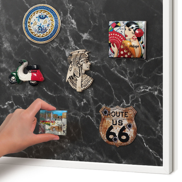 Magnetisch bord voor de muur met witte lijst Zwart marmer