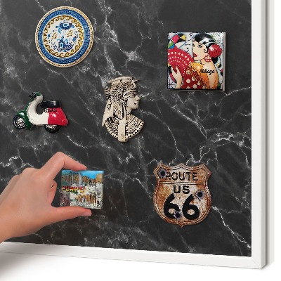 Magnetisch bord voor de muur met witte lijst Zwart marmer
