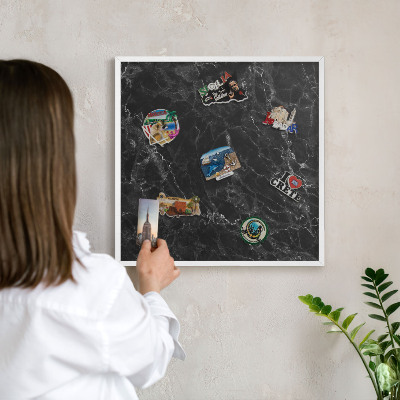 Magnetisch bord voor de muur met witte lijst Zwart marmer