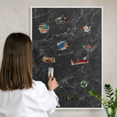 Magnetisch bord voor de muur met witte lijst Zwart marmer