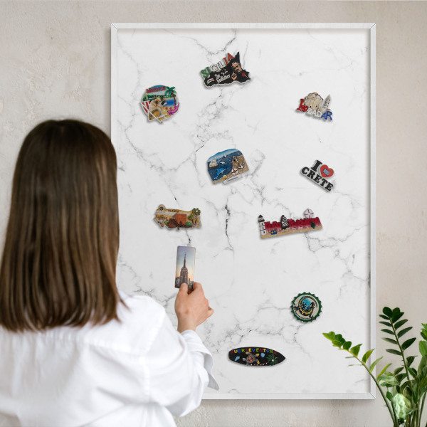 Magnetisch bord voor de muur met witte lijst Marmerpatroon