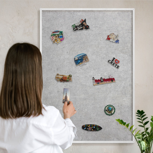 Magnetisch bord voor de muur met witte lijst Grijze textuur