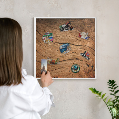 Magnetisch bord voor de muur met witte lijst Houtnerf