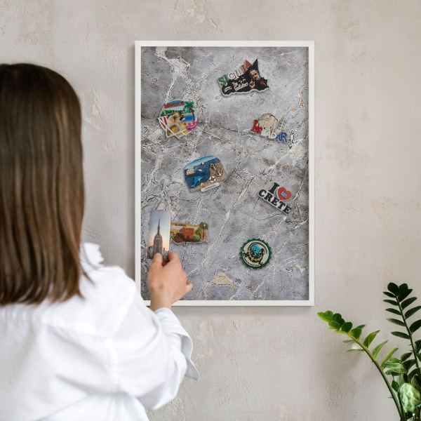 Magnetisch bord van metaal in een witte lijst Marmer met patroon