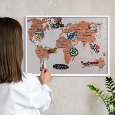 Magnetisch bord van metaal in een witte lijst Bakstenen plattegrond