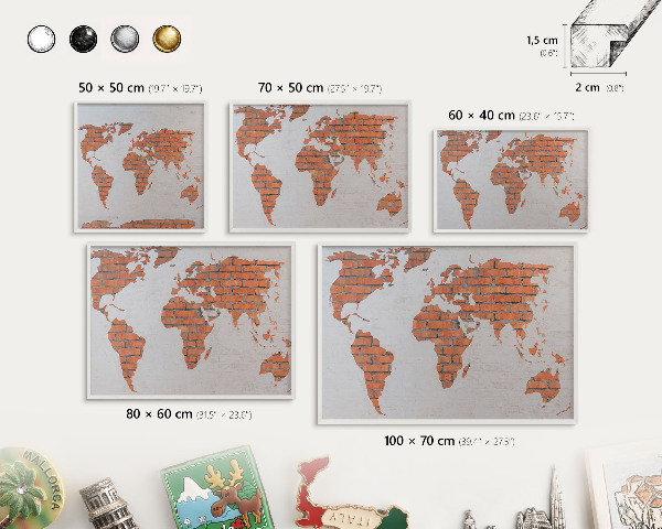 Magnetisch bord van metaal in een witte lijst Bakstenen plattegrond