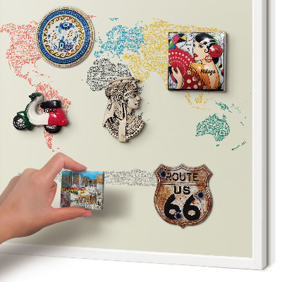 Magnetisch bord voor de muur met witte lijst Wereldkaart