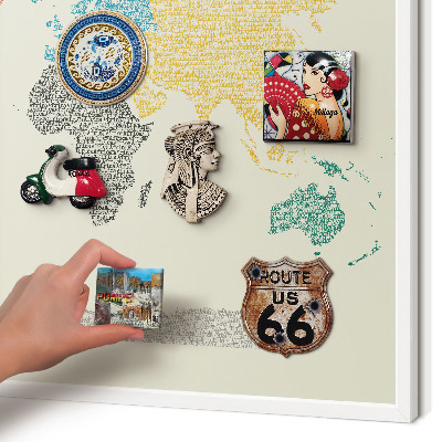 Magnetisch bord voor de muur met witte lijst Wereldkaart