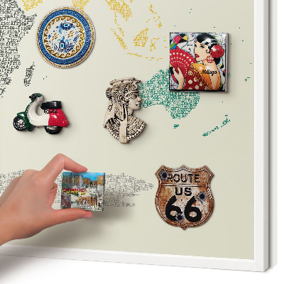 Magnetisch bord voor de muur met witte lijst Wereldkaart