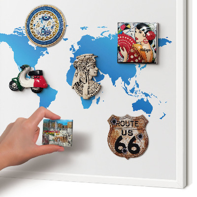 Magnetisch bord voor de muur met witte lijst Wereldkaart
