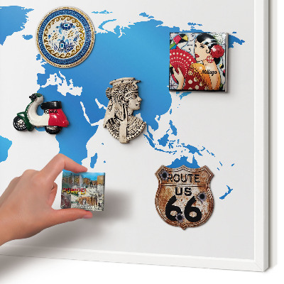 Magnetisch bord voor de muur met witte lijst Wereldkaart