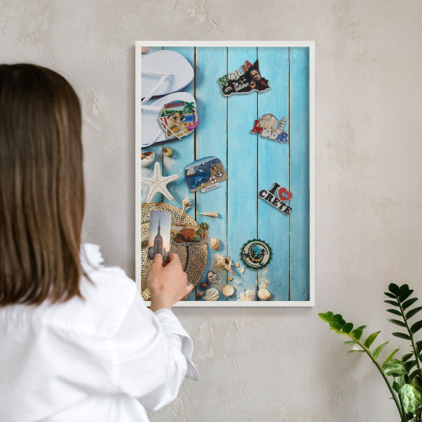 Magnetisch bord van metaal in een witte lijst Vakantiesfeer