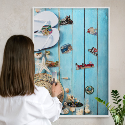 Magnetisch bord van metaal in een witte lijst Vakantiesfeer