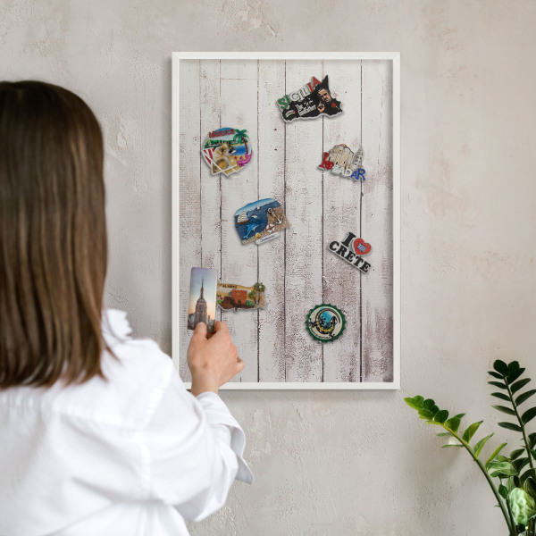 Magnetisch bord voor de muur met witte lijst Licht hout
