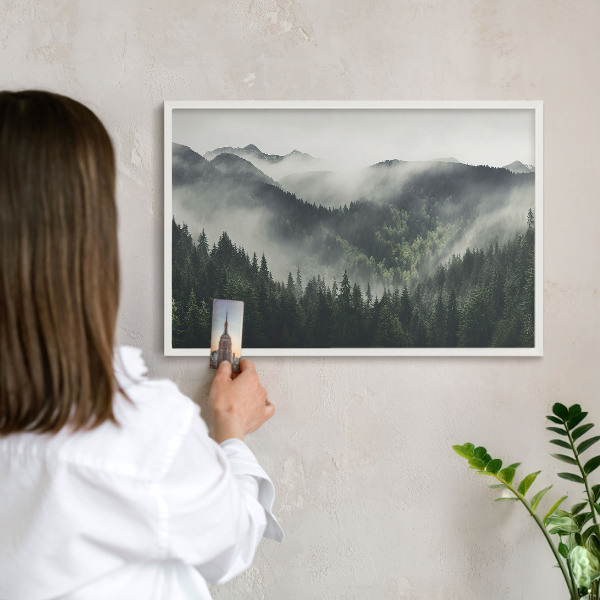Magnetisch bord voor de muur met witte lijst Groene bergen