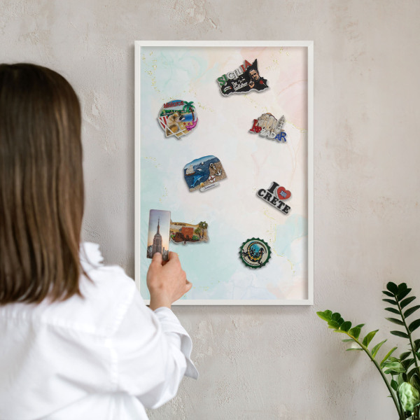 Magnetisch bord van metaal in een witte lijst Pastel elegantie