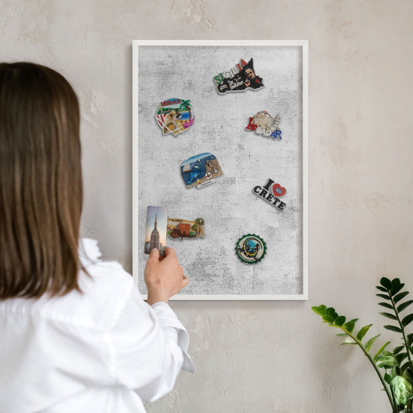 Magnetisch bord voor de muur met witte lijst Ruw beton