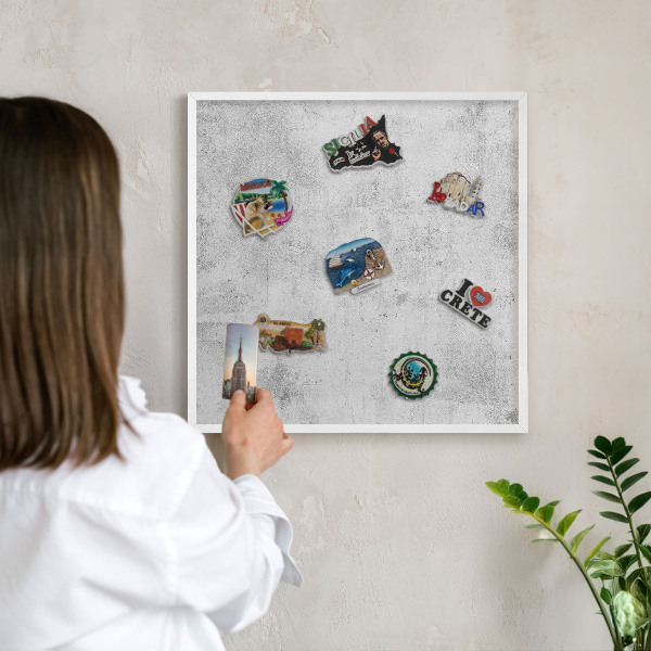 Magnetisch bord voor de muur met witte lijst Ruw beton