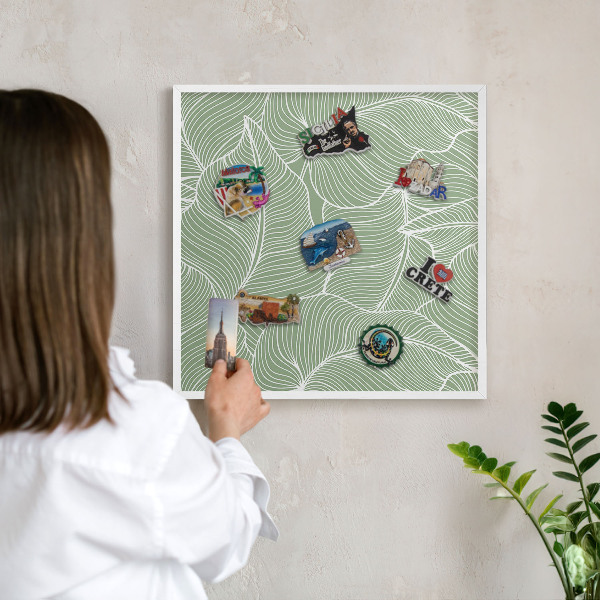 Magnetisch bord van metaal in een witte lijst Tropische bladeren