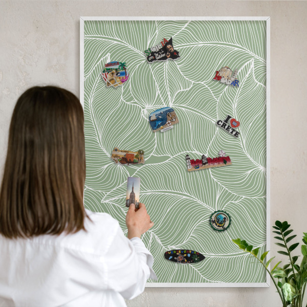 Magnetisch bord van metaal in een witte lijst Tropische bladeren