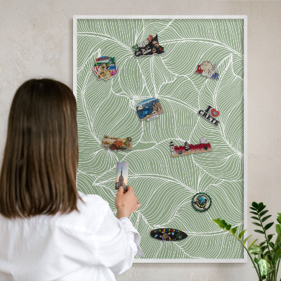 Magnetisch bord van metaal in een witte lijst Tropische bladeren