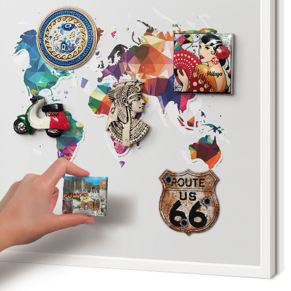 Magnetisch bord voor de muur met witte lijst Wereldkaart